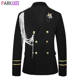 Mens Double Breatsed Steampunk Blazer Jacket Fashion Rope Design Cosplay Clothes Men  Party Stage Prom Rock and Roll Costumes