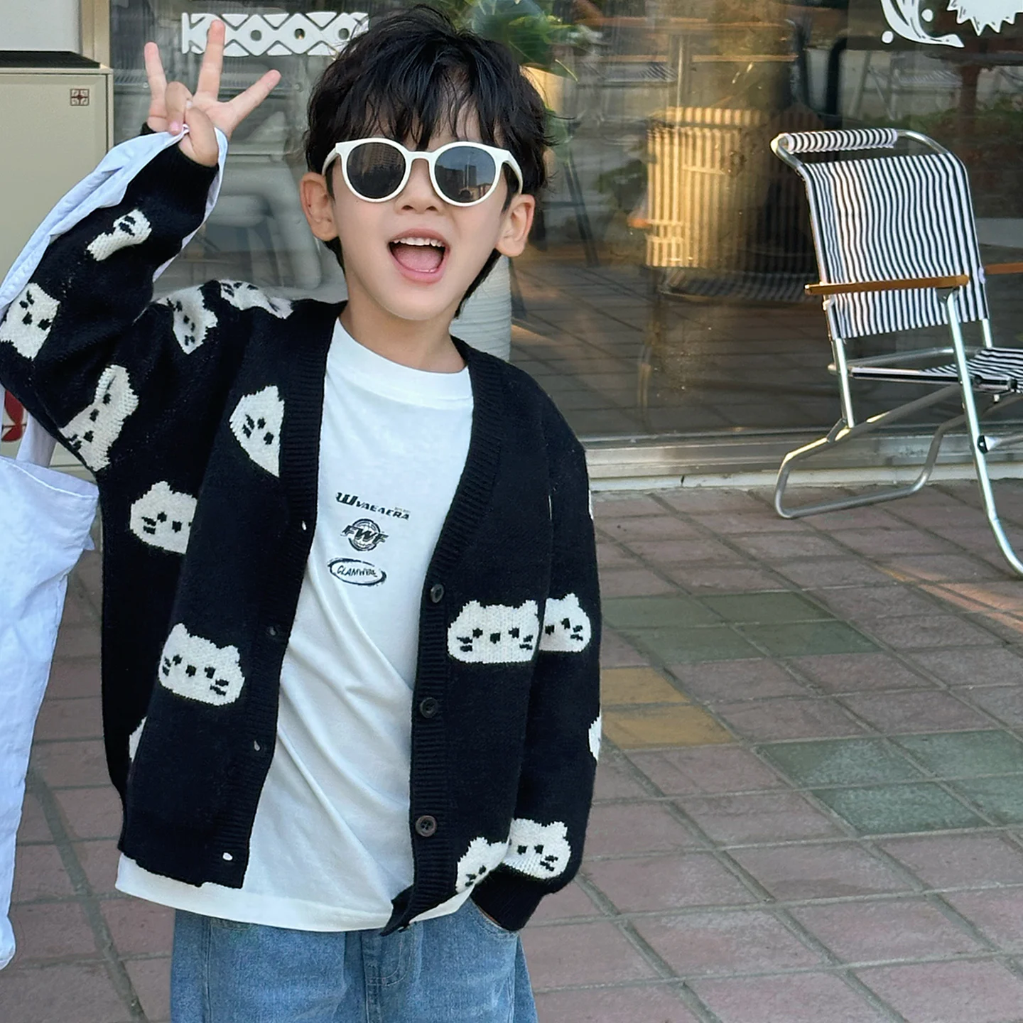 

Kids Cardigan Ages 2-11Y Baby Boy Casual Fashion Spring&Autumn Cute Cat Knitwear Tween Vintage Outfit Child Casual Style Knitted