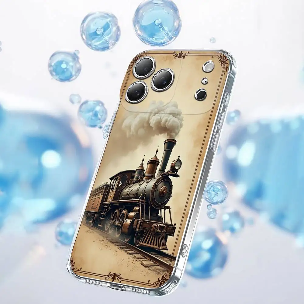 حافظة هاتف كلاسيكية للسكك الحديدية Steam Train لهاتف iPhone 17,16,15,14,13,12,11 Plus, Pro,Max,Plus,E,Air,غطاء شفاف صغير