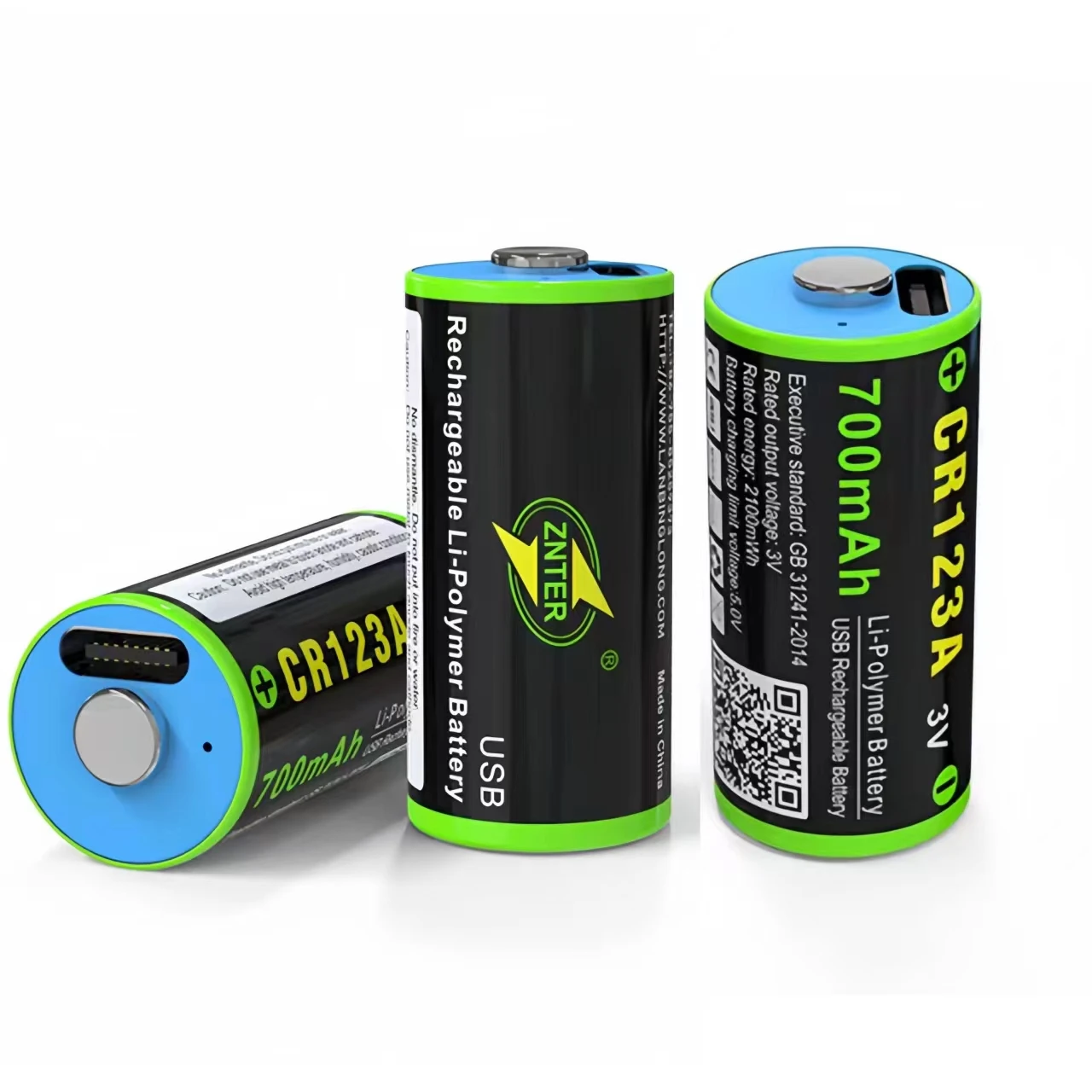 ZNTER CR123A rechargeable battery 700mAh 3.0V USB lithium battery with Type-C charging cable