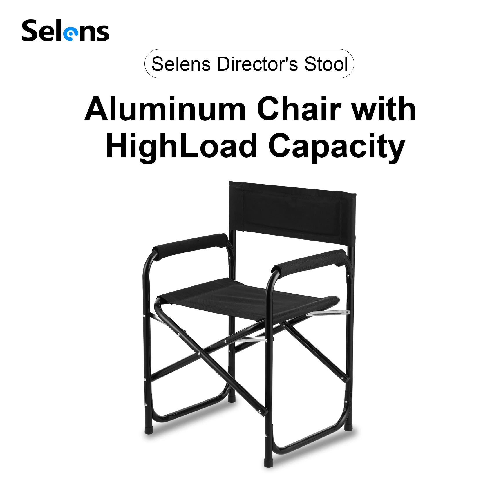 Selens All-black Appearance Design Stainless Steel Director Stool Photography Props Oxford Cloth Director Chair Photo Studio Kit