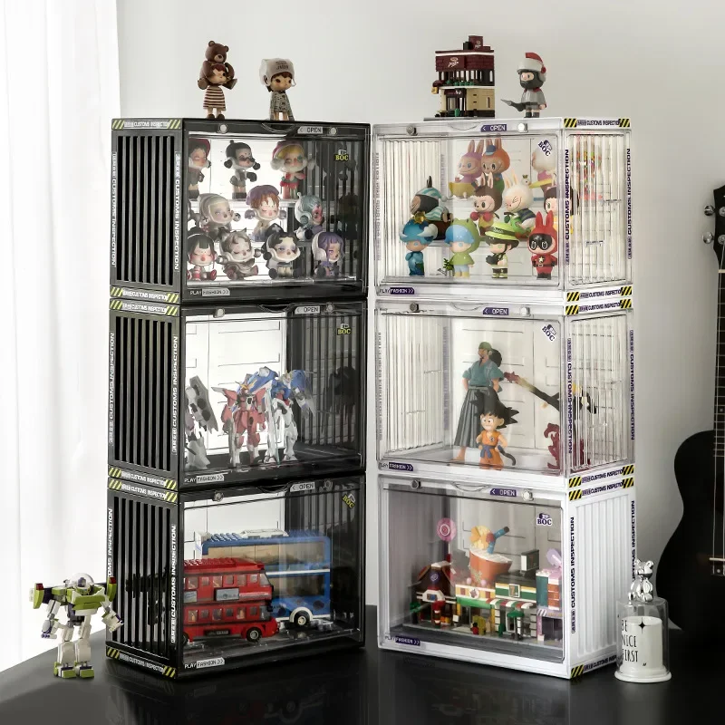 Popmart Display Cabinet Container Showcase Dustproof Storage Box Clear Bubble Mart Display Shelf Anime Figure Toy Storage Stand