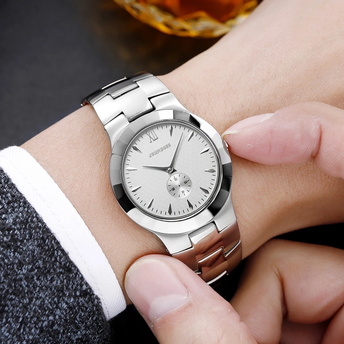 Oupai men's watch round dial tungsten steel strap square watch quartz movement sapphire glass versatile everyday classic