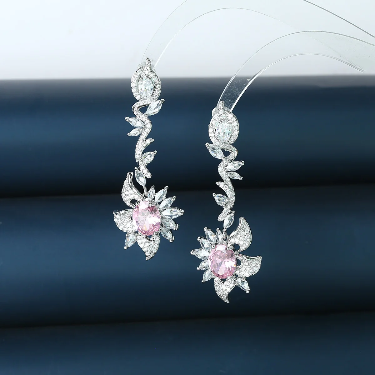 

925 Silver Needle Purple Gemstone Floral Drop Earrings, Silver Tone Fashion Jewelry for Women Daily Party Wear
