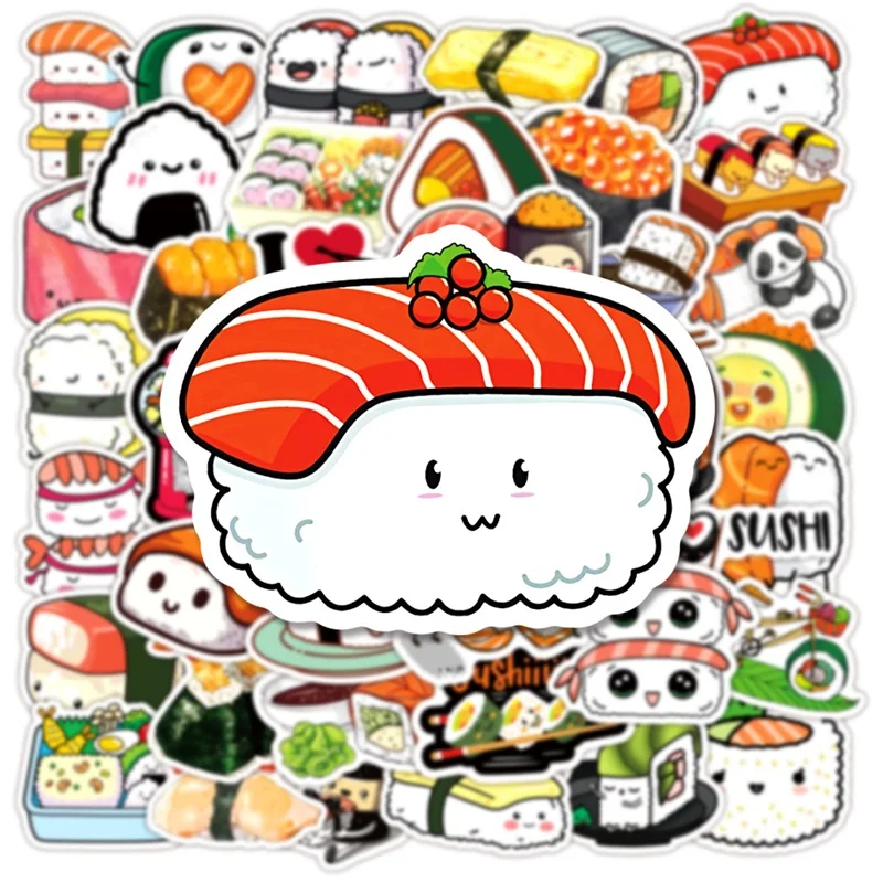 Autocollant Sushi en PVC, dessin animé mignon, décoration autocollante esthétique, Scrapbooking, papeterie coréenne, fournitures scolaires pour enfants, 10/30/50 pièces