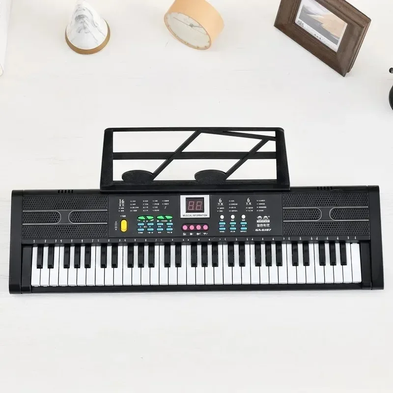 Teclado electrónico de 61 teclas con canciones de demostración con pantalla LED: perfecto para principiantes, teclas lisas estilo acordeón Selección de dos colores