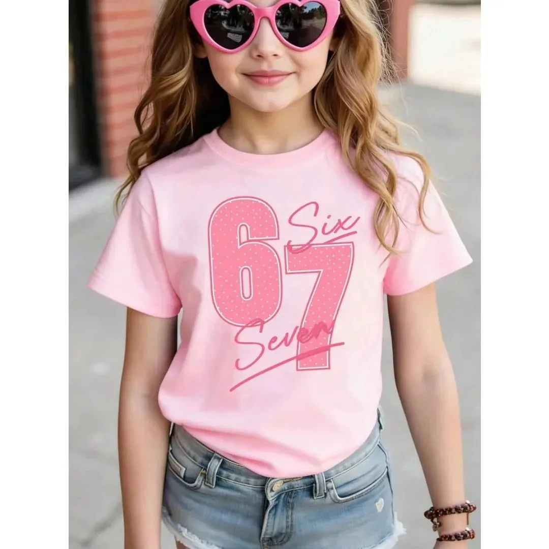Camiseta de manga corta con cuello redondo y estampado de elfos navideños para niñas, ropa informal cómoda para fiestas, ropa para niñas, 67