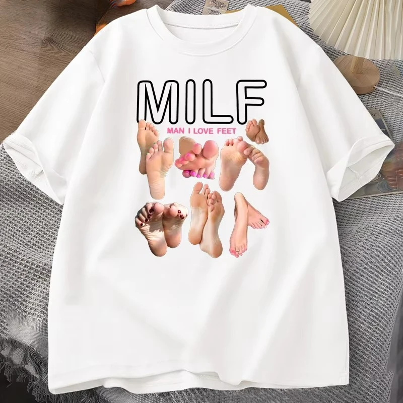 Camiseta divertida con gráfico de MILF Man I Love Feet para hombre, camiseta de algodón de manga corta con cuello redondo, ropa de calle Harajuku, camiseta para hombre y mujer