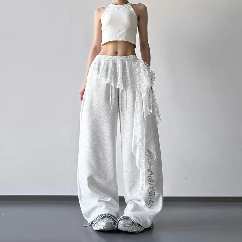 

Jeans Pants Decor Irregular Lace Mini Skirt See Through Harajuku Ruched Skirts High Waist Y2K Streetwear Pleated Skirts