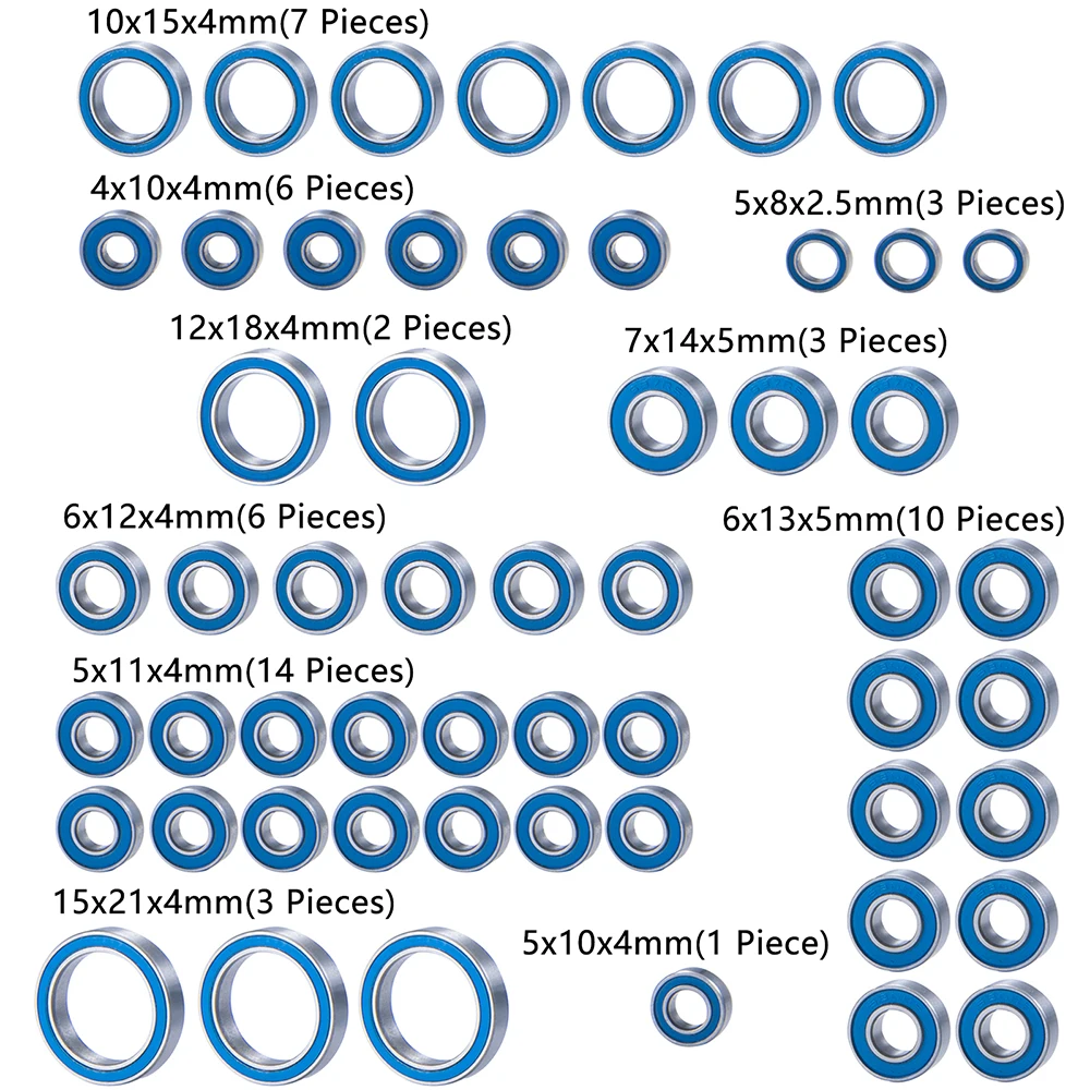 55Pcs TRX6 Metal Ball Bearings Kit, Rubber Sealed Wheel Bearings Set for 1/10 RC Crawler G63 6x6 Truck Upgrades