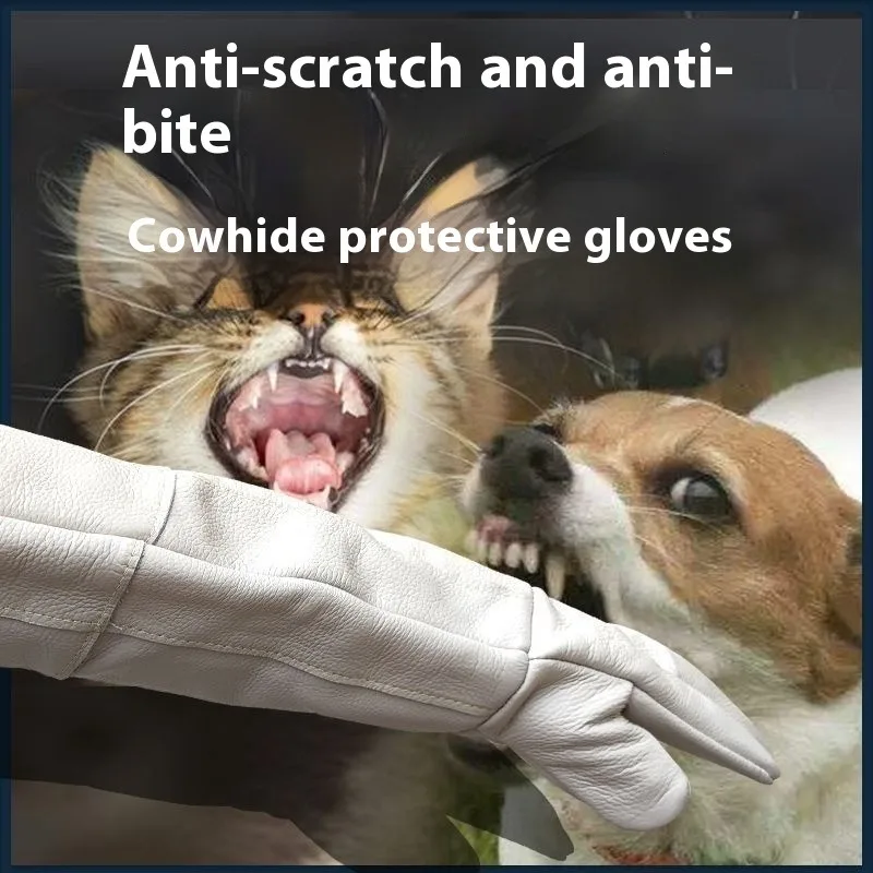 Guantes a prueba de mordeduras para mascotas, para entrenamiento de perros y gatos, aseo, cuero grueso Extra largo, protección de baño resistente a los arañazos