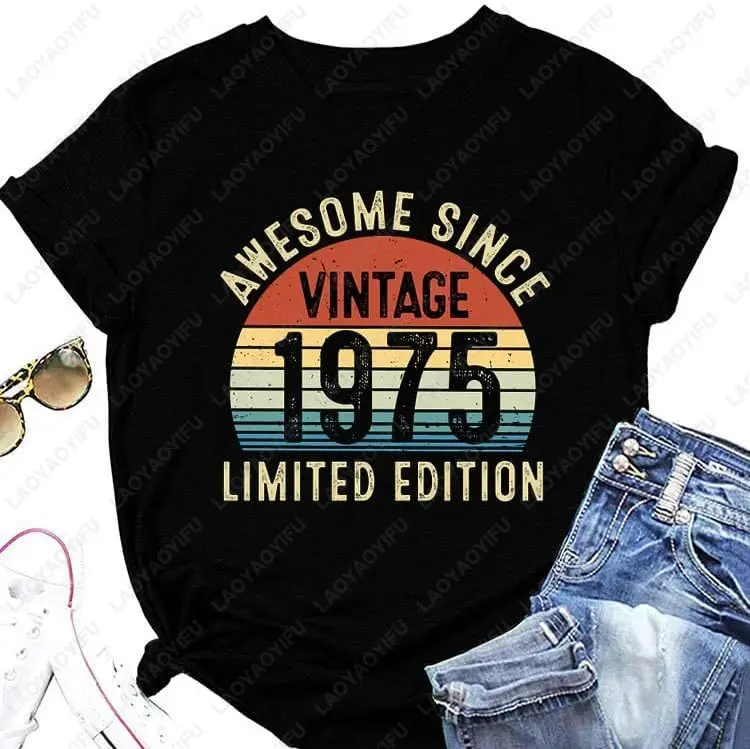 T-shirt vintage del 1975 per le donne 50esimo compleanno Regalo significativo Retro anni '70 T-shirt grafica divertente Moda estiva Casual Top in cotone morbido