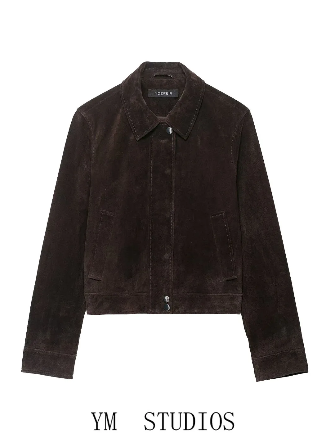 Mujer Retro Hong Kong Sle Cuello Piel sintética ort Jaet Casual Top Pilot Coat Material de terciopelo suave Botón largo Sve Cl...