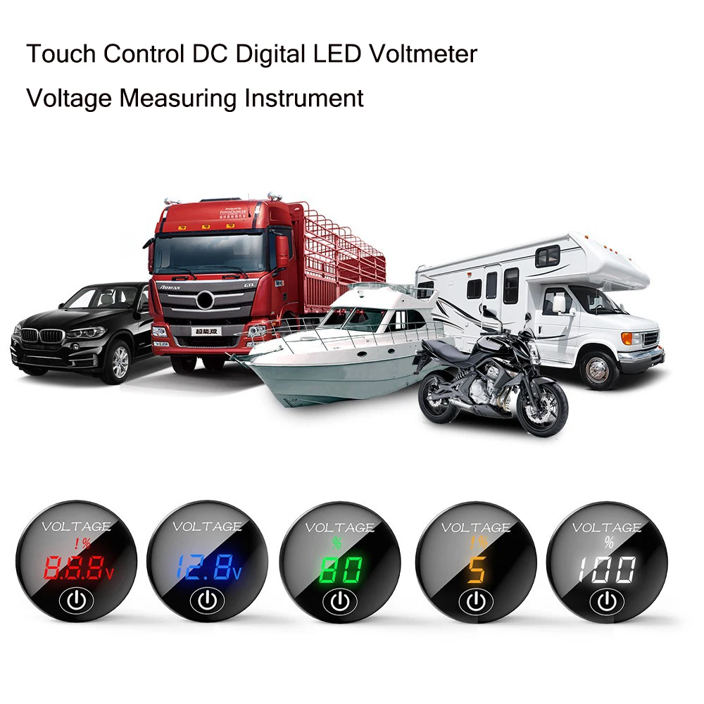 5-48V Touch Control LED Digital Voltmeter Voltage Meter Reverse Polarity Protection Multi-color Display Voltage Measuring Gauge