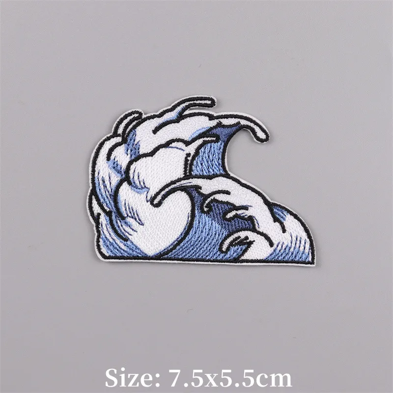 Sea Wave Embroidered Patches for Clothing Thermoadhesive Shark Patch on Clothes Fusible Iron on Appliques on Backpacks/Hats DIY