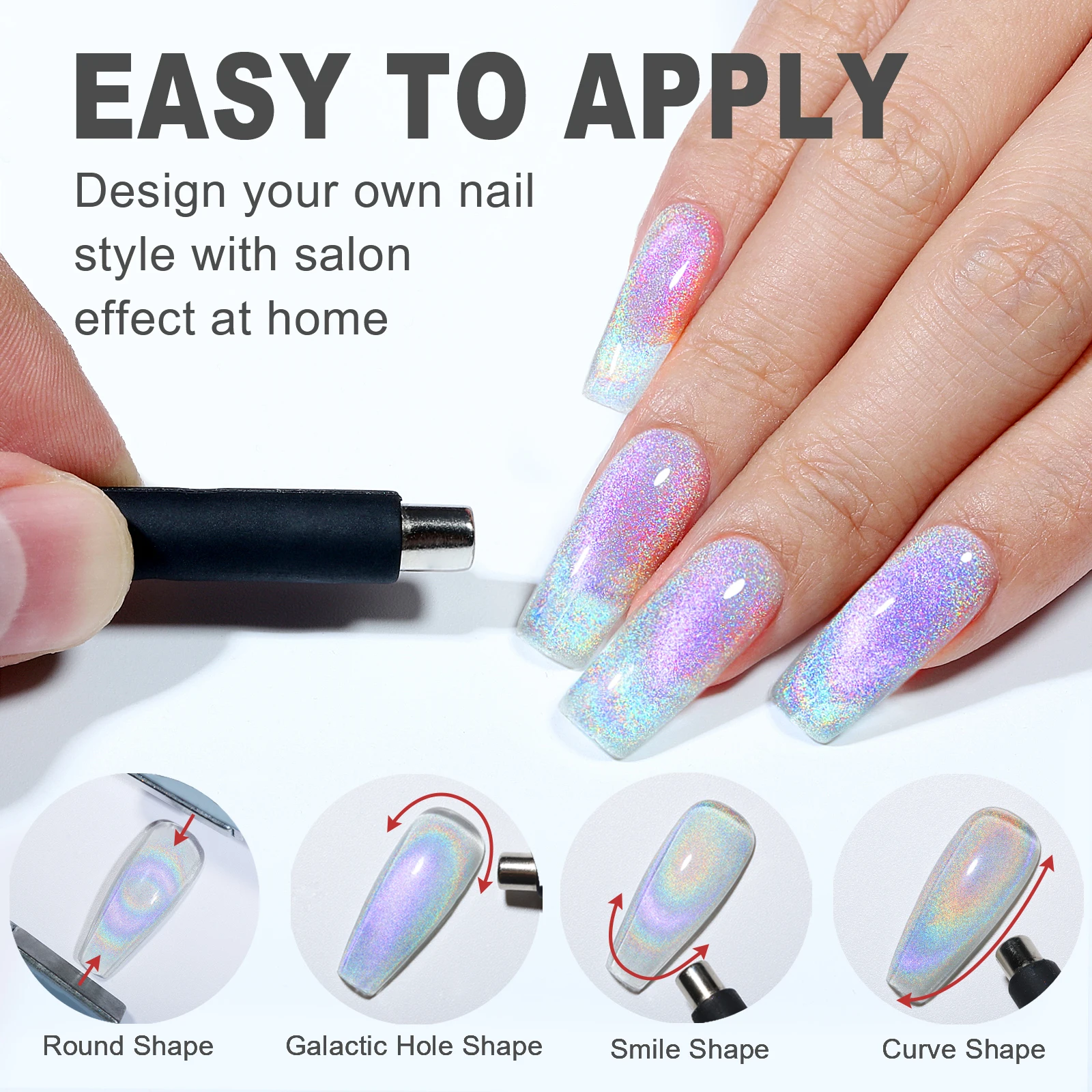 YOKEFELLOW Rainbow Cat Eye Gel Polish Magnetic Omnipotent Silver Holographic 9D Cat Magnetic Gel Nail Polish Sparkle Gel Polish