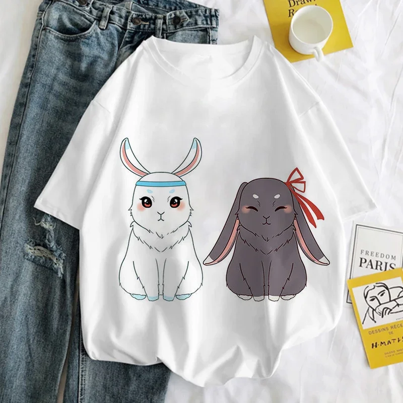 

Cartoon Print T-shirt Women Harajuku Mo Dao Zu Shi Graphic White Tee Shirt Female Top Cute Casual Summer Fashion Y2k Clothes