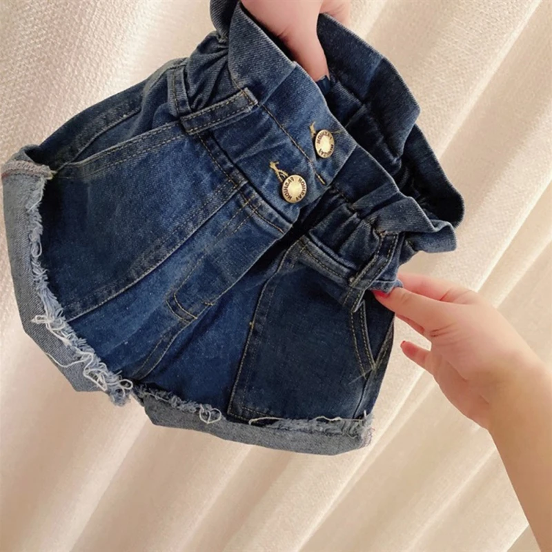 2-8Y Summer Girls Fashioin Jeans Denim Shorts New Kids Girls High-Waisted Shorts Children Wide Leg Flower Bud Denim Casual Short