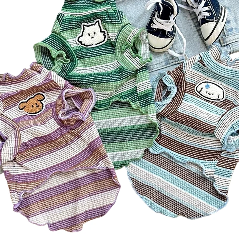 Pet Blue Pullover Large Striped Dog Clothes Summer Teddy Casual Vest Bichon Frise Anti Hair Loss Bottom Shirt