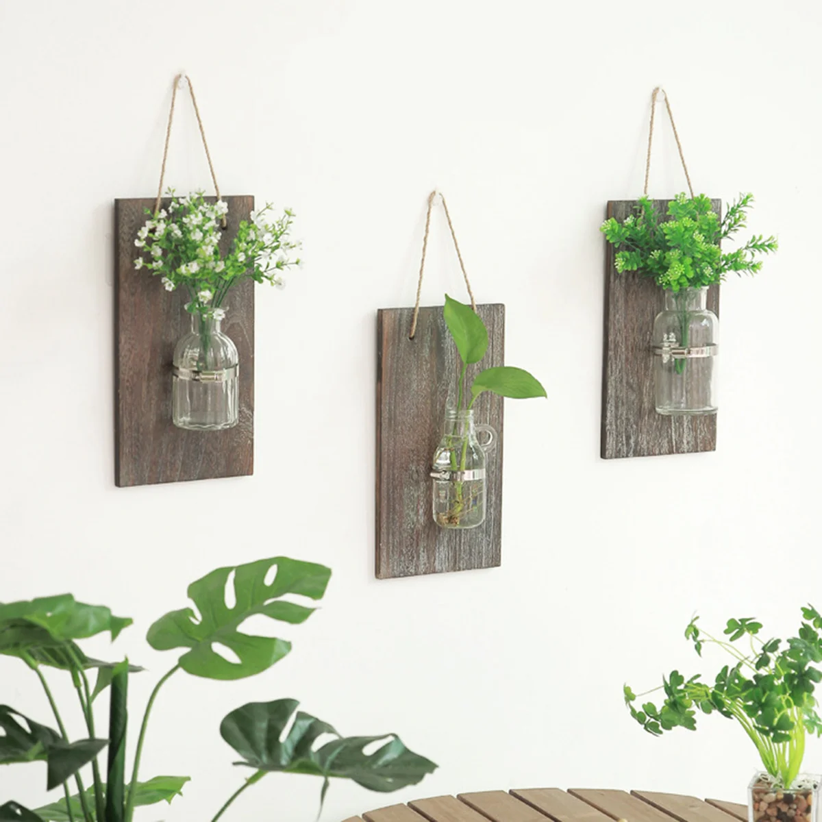 

Creative Vintage Wall Vase Wooden Hanging Glass Hydroponic Flower Pot Transparent Test Tube Home Decoration Creative Wall Vase
