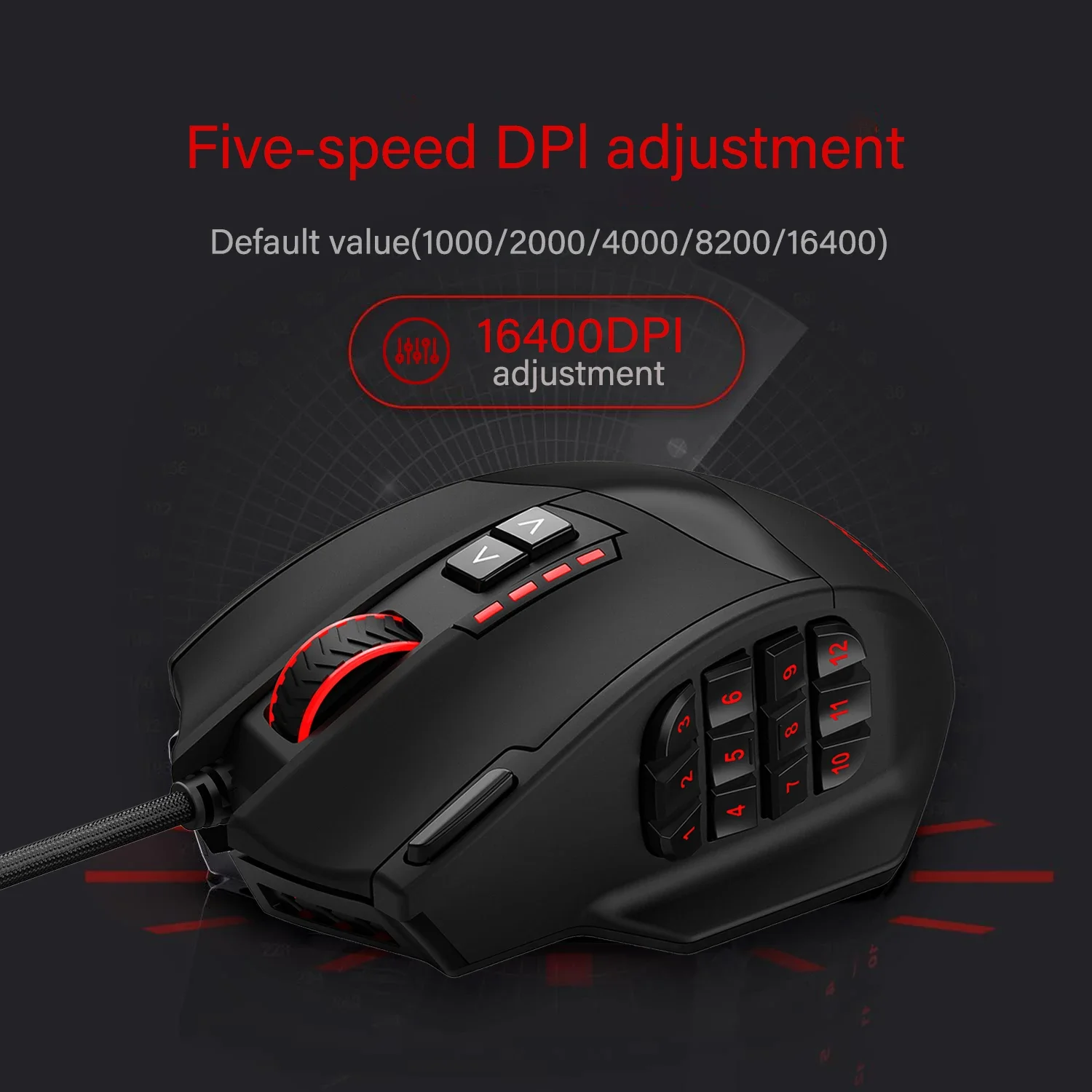 E-YOOSO X39 Wired Laser Gaming Mouse, 12400 DPI, with 19 Programmable Buttons and RGB LED, High Precision for MMO