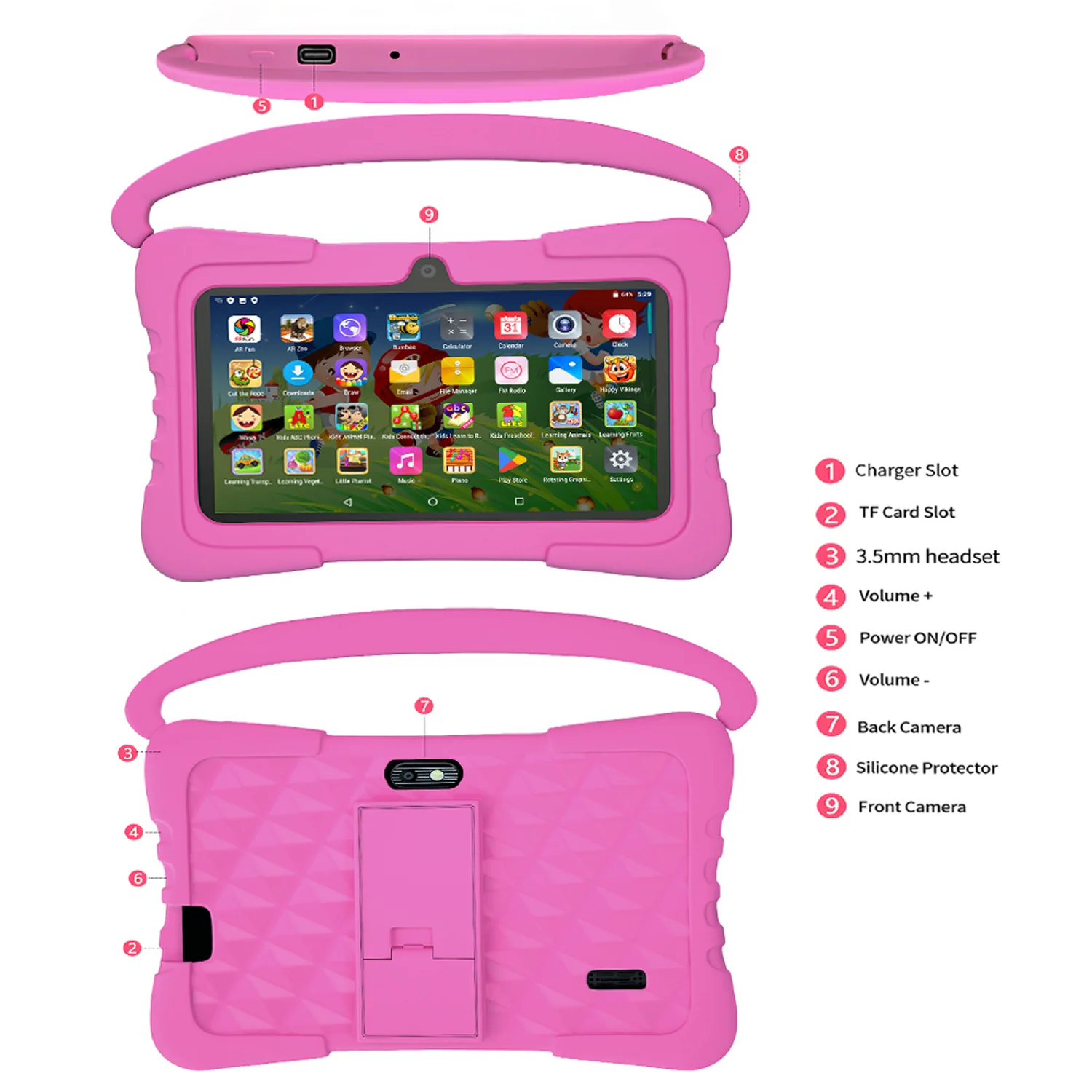 New 7 Inch Kids Android Tablets Quad Core 4GB+64GB ROM Cartoon Portable with Kids-Proof Protective Case Best Gift for Childre
