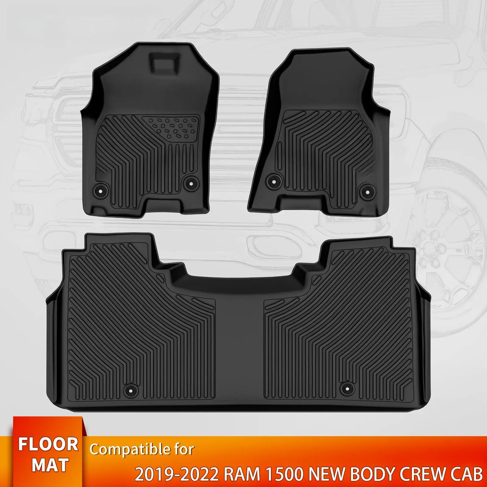 

Комплект напольных ковриков из TPE для Dodge Ram 1500 Crew Cab (2019-2024), новая модель