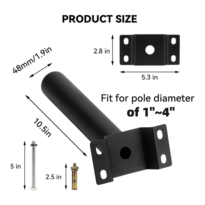 Braço de extensão para iluminação exterior, Suportes de montagem quentes, Suporte Pólo para Solar Street Lights, 9,5"