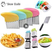 Stainless Steel Potato Chip Slicer Dough Vegetable Fruit Crinkle Wavy Kitchen Knife Cutter Chopper French Fry Maker Tools Gadget