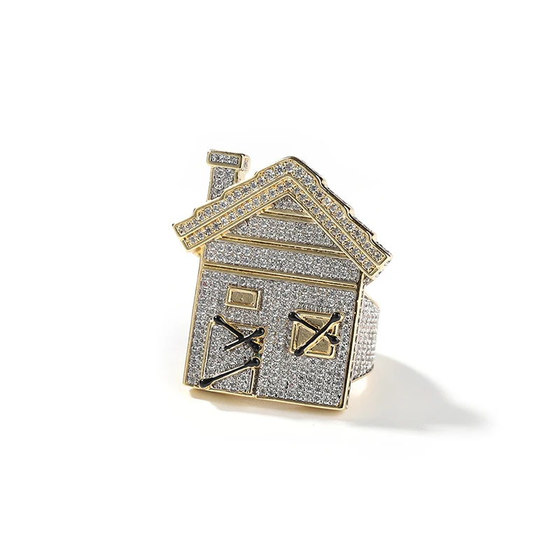 

Хип-хоп 5A + CZ Stone Paved Bling Ice Out House Кольца на палец для мужчин Репер Ювелирные изделия Золото Серебро Цвет Прямая доставка