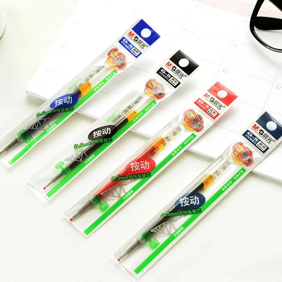 10Pcs/box M&G G-5 Press Gel Pen Refills 0.5mm Blue/Black/Dark/Blue And Red Ink For Student Stationery Writing Push Type Gel Pens