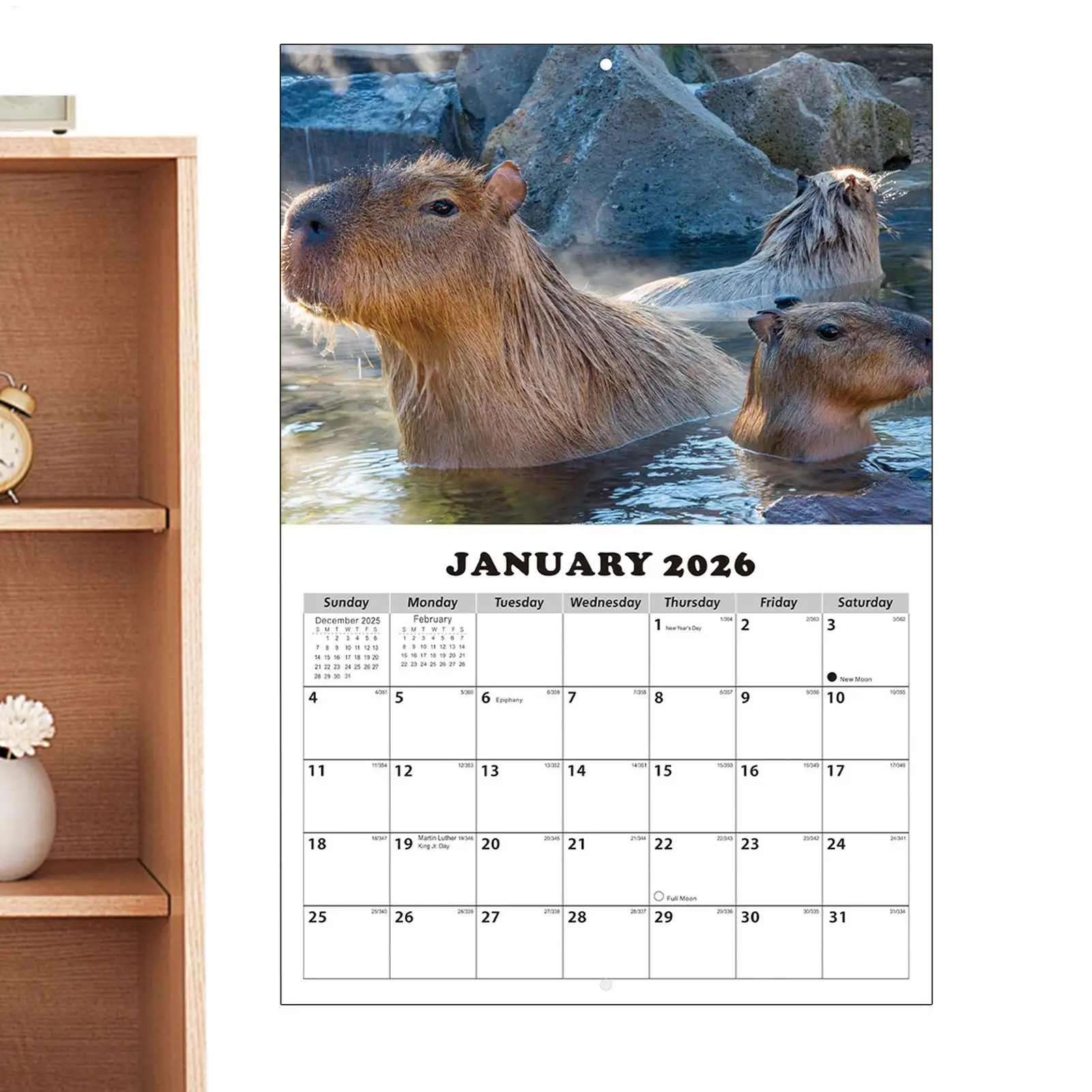 Monthly Calendar 2026-2027 Wall Capybara-Themed Anti Ink Bleed Planner 13 Months Wall Calendar January 2026 With Julian Dates