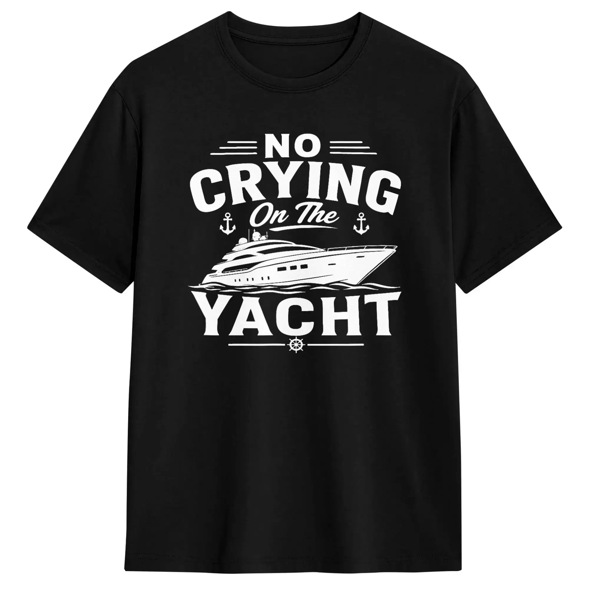 No Crying On The Yacht Funny T-Shirt Beach  Y2K Funny T Shirts 100 Cotton Trending Tshirt For Man Printed Top Tees
