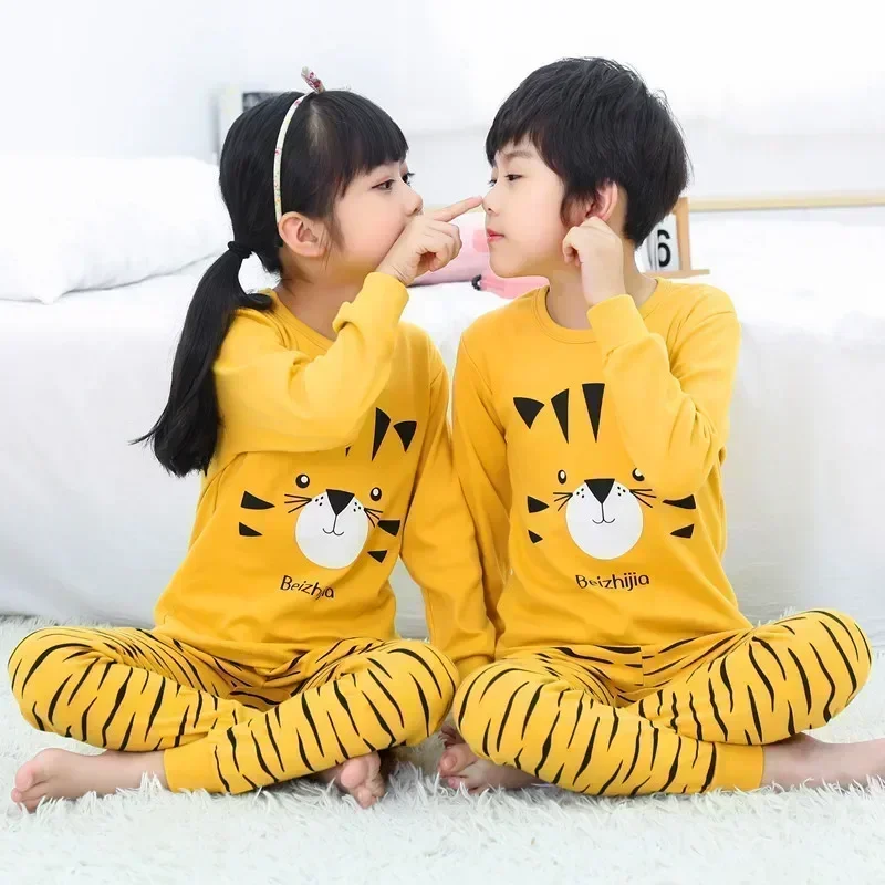 Conjuntos de Pijamas para bebés y niños, ropa de dormir de algodón para niños, pijamas de invierno para niñas, Pijamas de gato de dibujos animados, camiseta + Pantalones, ropa para niños de 2 uds.