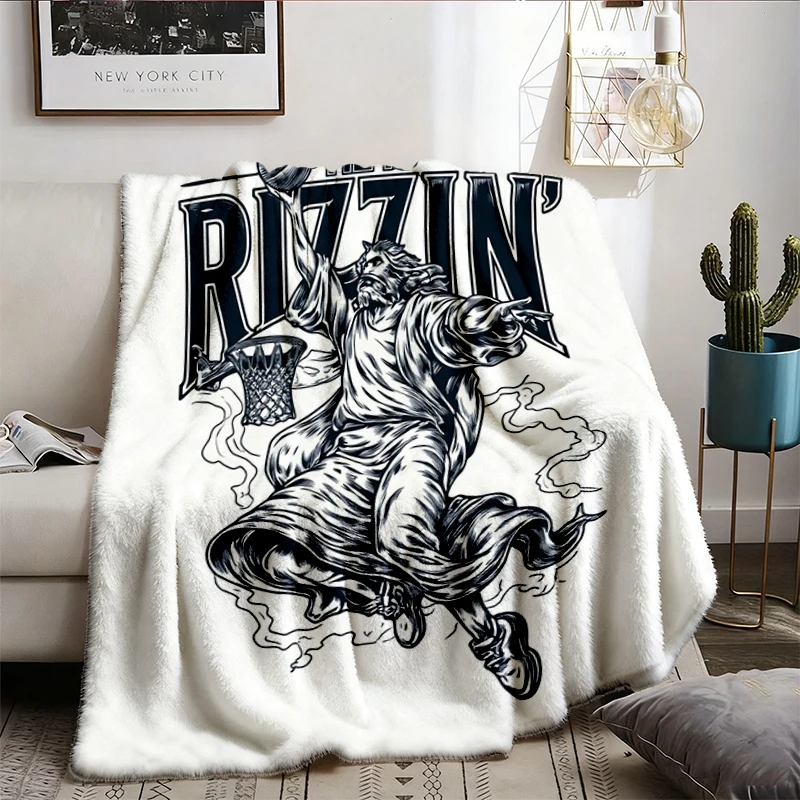 He Is Rizzin' Christian Flannel Blanket, Jesus Basketball Flannel Throw, Dunking Jesus Meme, Religious Parody Graphic