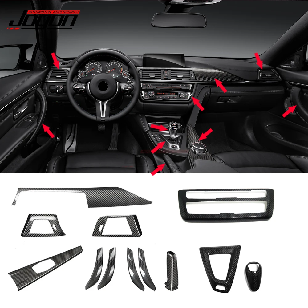 For BMW 3 4 Series M3 M4 Car Carbon fiber Interior Upgrade Dashboard Trim Gear Shift Knob Cover Inner Handle AC Console Frame