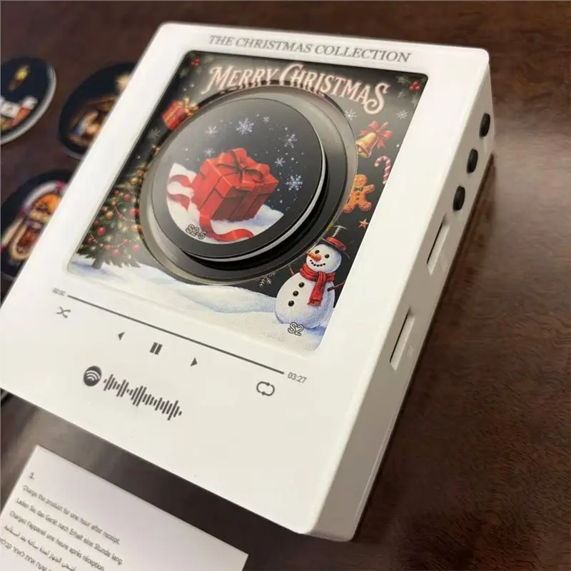 ABJT-Xmas Magnetic Fridge Magnet Christmas Viny Record Music Player With NFC Tap-To-Play Functionality Retro Audio Box Fridge