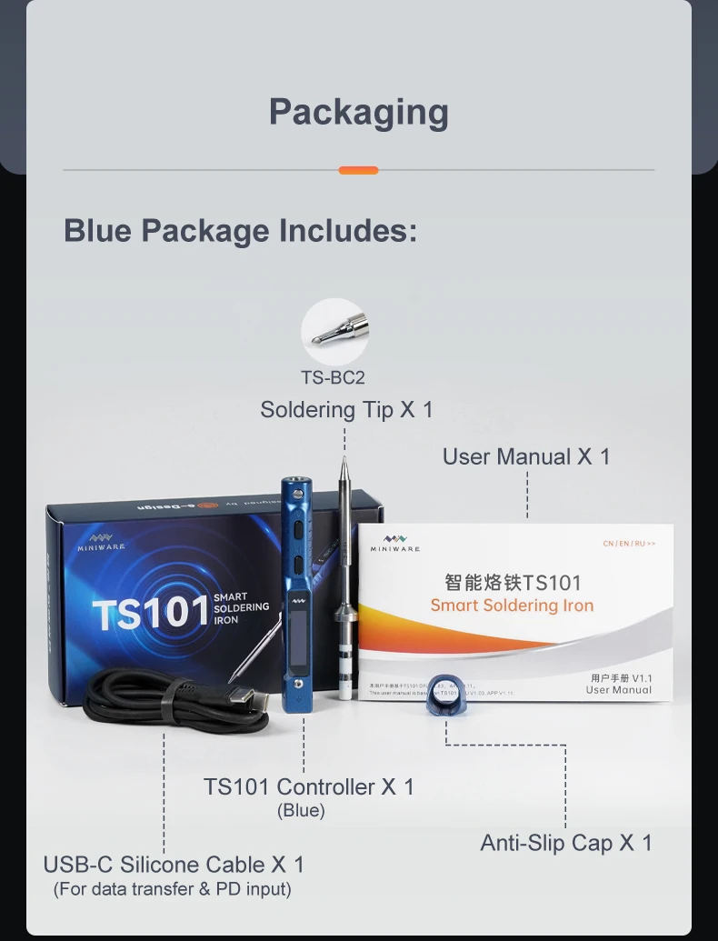Miniware TS101 soldador TS100 actualización Original portátil temperatura ajustable estación de soldadura Digital punta TS-BC2 PD3.1 90W
