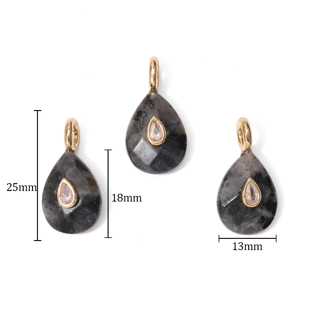 Natural Stone Pendant Inlaid Pear Zircon Multi-color Crystal Quartz Tiger Eye Charm for DIY Jewelry Making Accessories 1PC