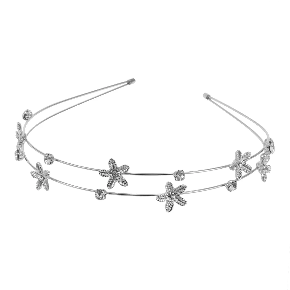 المرأة حجر الراين طبقة مزدوجة الفضة الزفاف هيرباند الزفاف الشعر حلقة عقال إكسسوارات الشعر خمس بتلات زهرة نمط