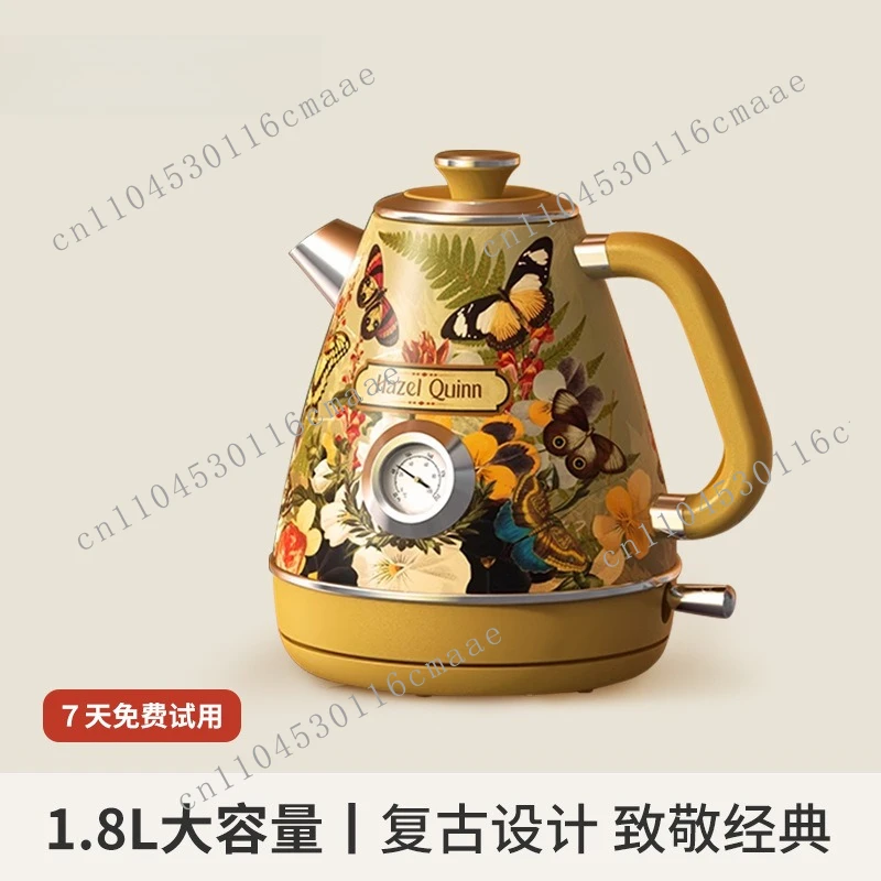 Electric kettle temperature display retro anti-dry burning household pot large capacity high value 304 stainless steel kettle