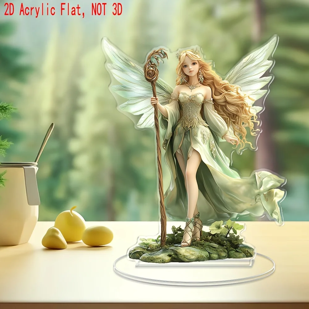2D Flat Printing Acrylic Fairy Statue with Blonde Fairy And Magic Wand - Charming Desktop Ornament for Birthdays, Weddings, And
