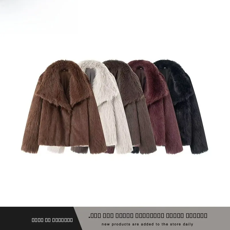 

Модная шуба из искусственного меха с большим воротником, осенне-зимняя Новое поступление, женская верхняя одежда из полиэфирного волокна для поездок на работу