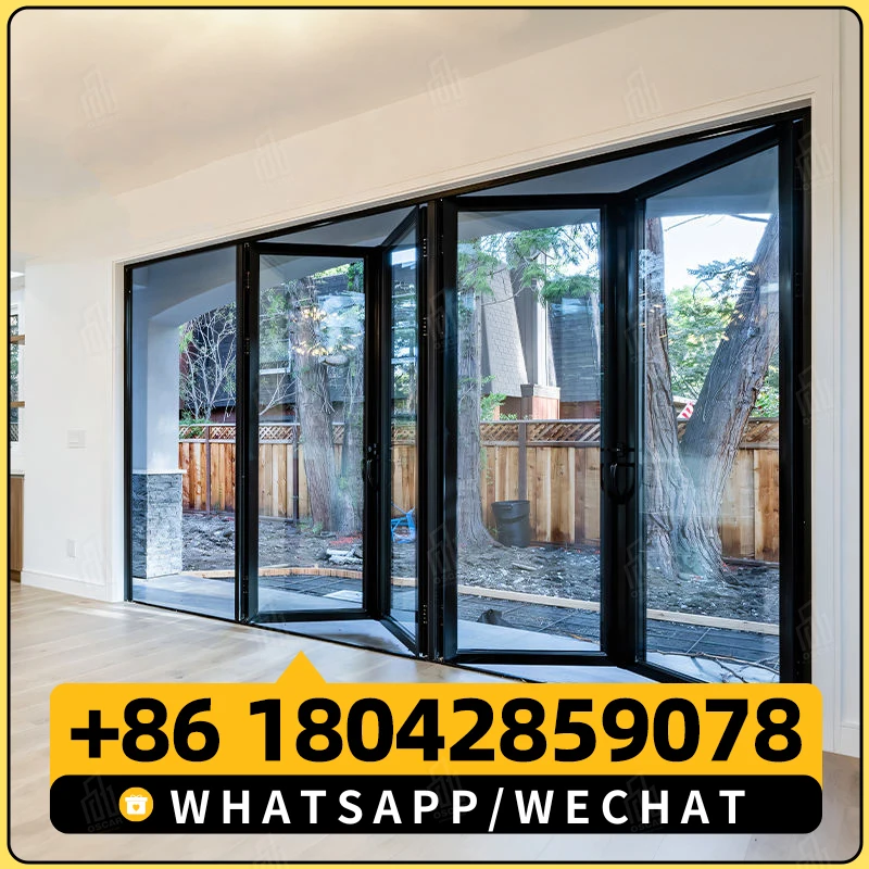 Puerta de Patio plegable de vidrio con vista grande de alta calidad, insonorizada e impermeable, aleación de aluminio de estilo moderno con marco de acero