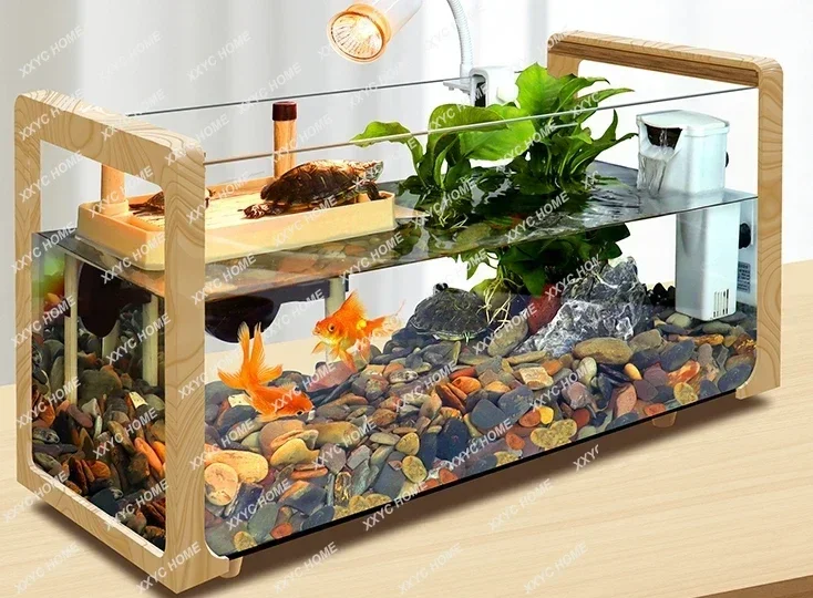 

Super White Glass Villa Ecological Integrated Feeding Box Size Landscape Drying Table Fish Turtle Mixed Feeding Tank