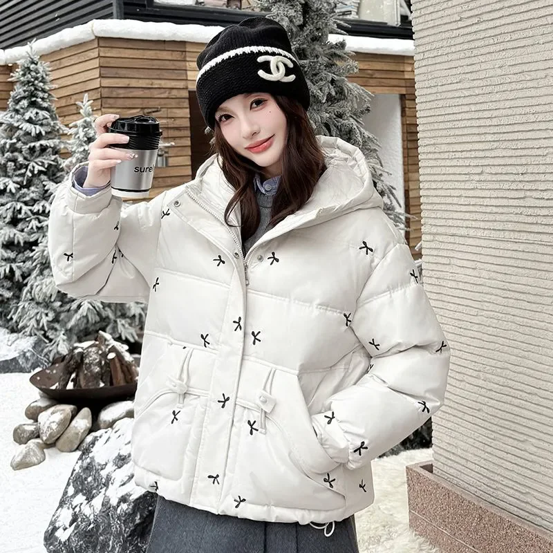 

Зимняя новинка 2026: Женская укороченная утепленная куртка-парка с капюшоном, свободного кроя, на хлопковом наполнителе, теплая, утолщенная