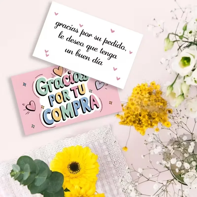 50pcs 5.4x9cm Pink Spanish Thank You Cards Gracias Stickers Colorful Mini Greeting Note Cards for Appreciation Decorative Card