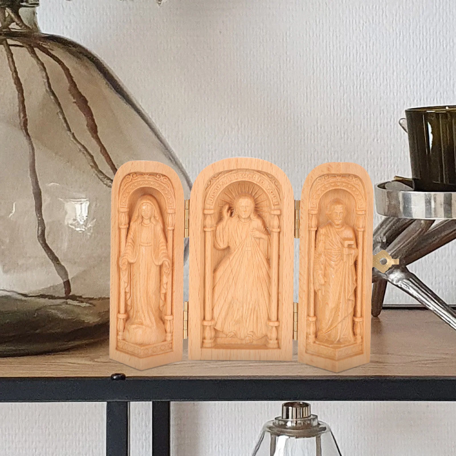 

Catholic Statues Religious naments Home Decor Blessed Salt Box Wood Figurine Desk Decor Small Statue Catholic Box