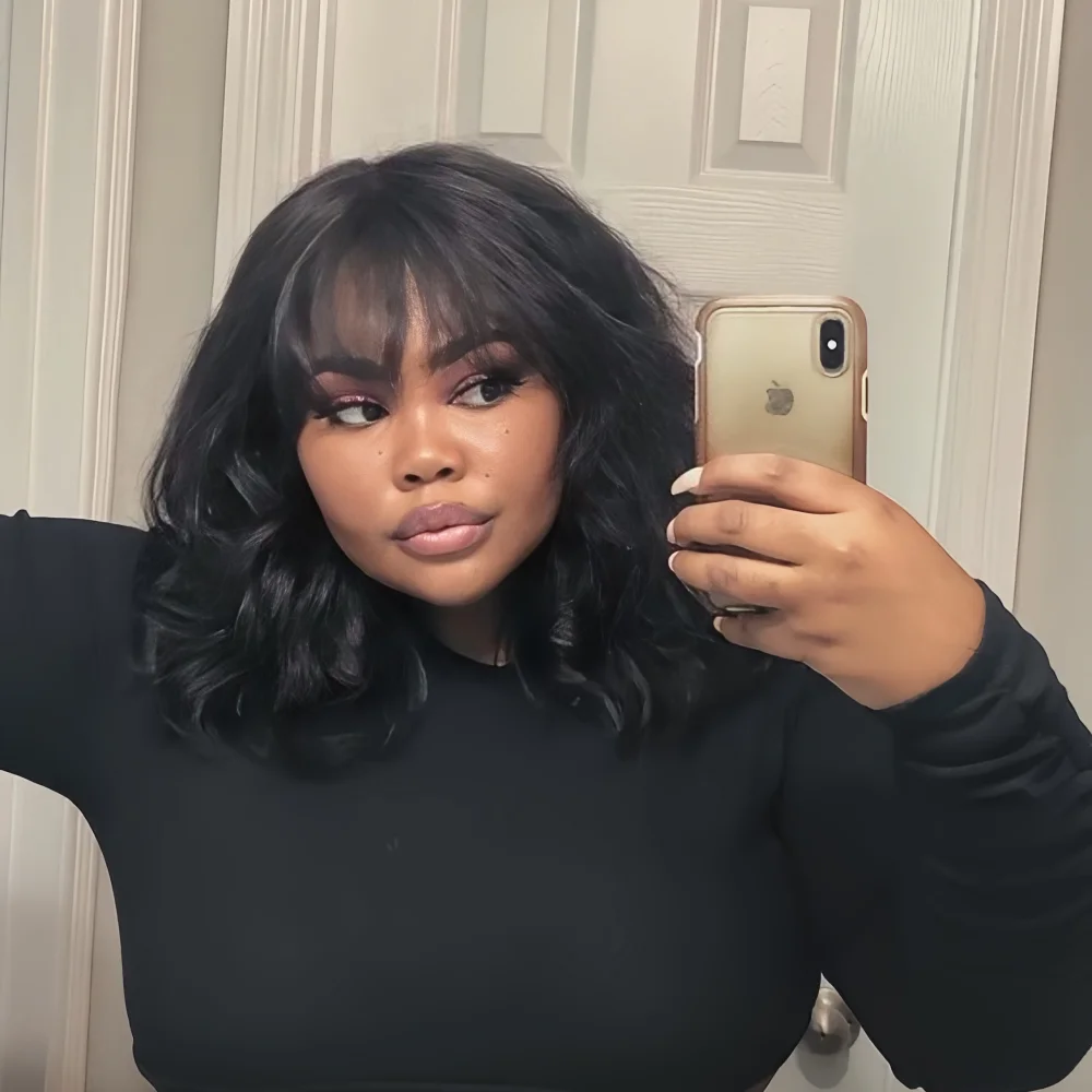 

Short Bob Lace Front Wig 3x1 Scalp Human Hair with Bangs 180% Density Short Body Wave Fringe for Black Women Brazilian Remy Hair