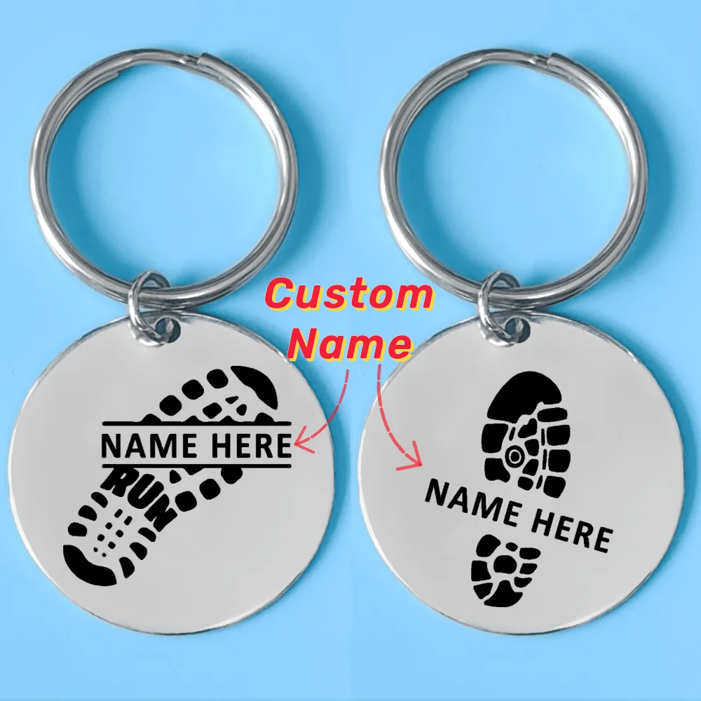 

Personalized Runner Keychain Sport Jewelry Custom Name Foot Print Keyring Stainless Steel Running Key Ring Running Lovers Gifts
